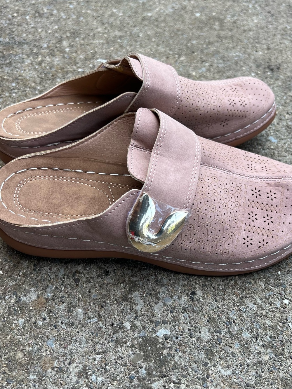 Women's Pink Slip-On Mule with Decorative Gold Accent